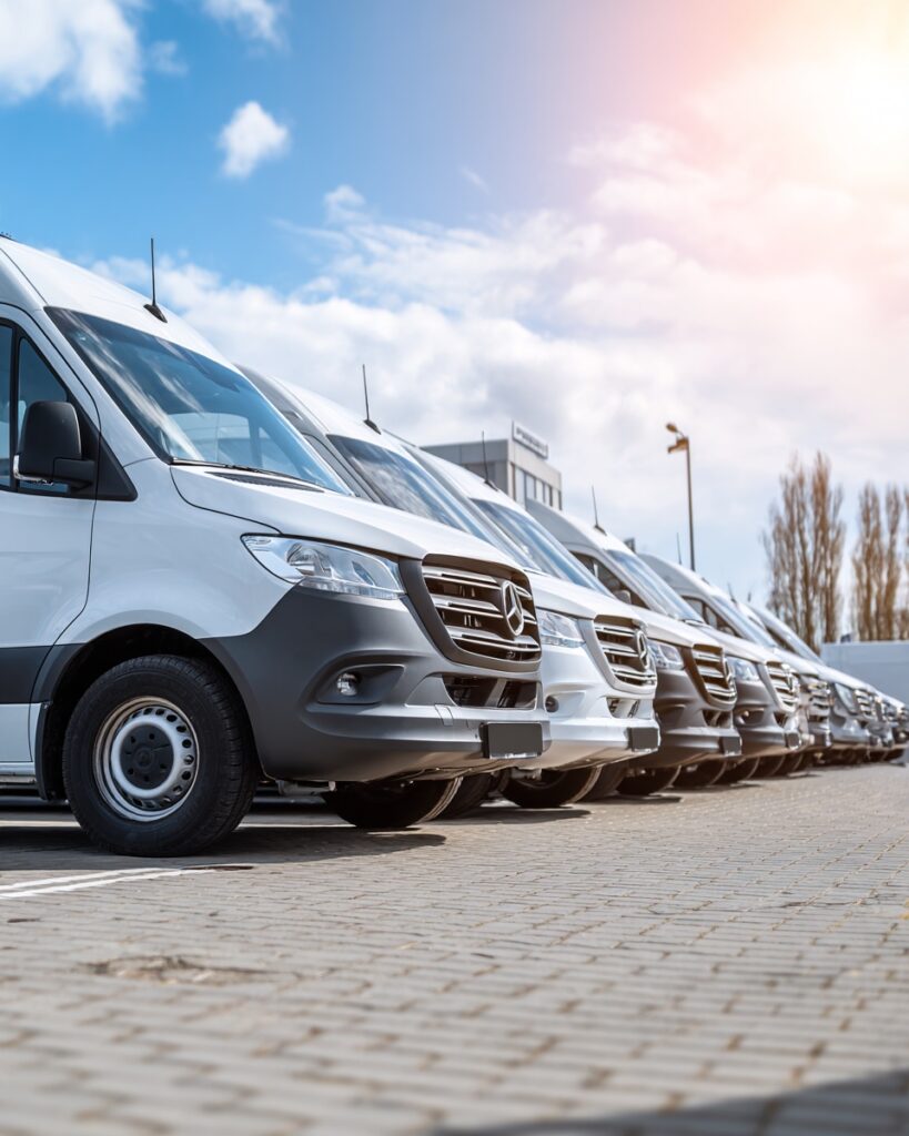 row of fleet vans parked in calgary fleet lot