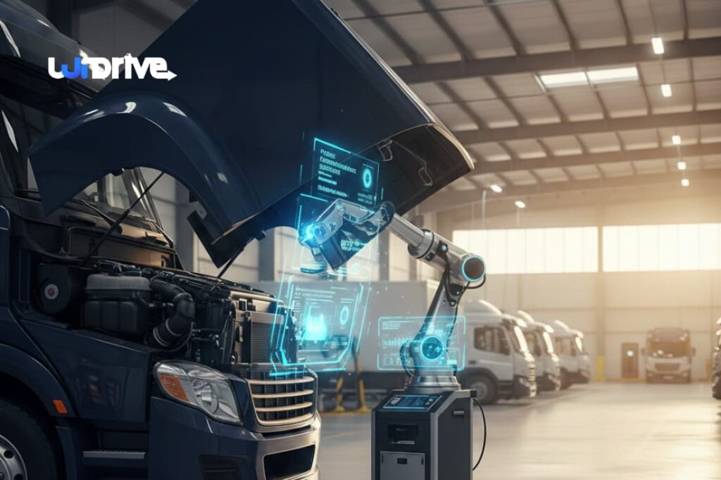 AI-driven fleet maintenance showcase with advanced diagnostic tools and real-time data monitoring for improved asset management.