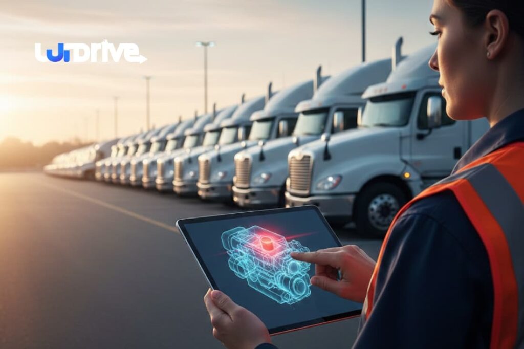 Service technician leveraging advanced visualization of vehicle systems to optimize predictive maintenance across the fleet.